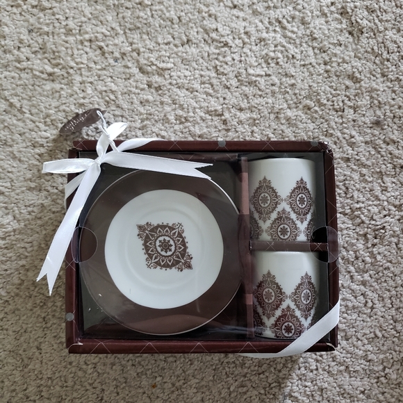 🤎Set of 2 Turkish coffee cup/espresso shot and saucer white/brown floral design - Picture 3 of 5